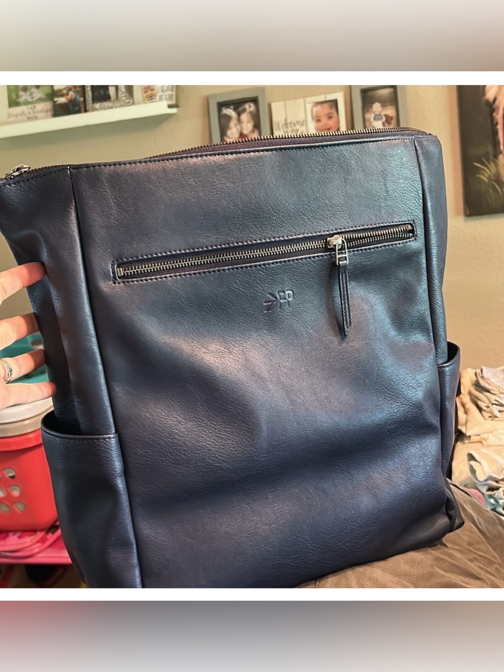Navy Freshly Picked leather Minimal Diaper Backpack